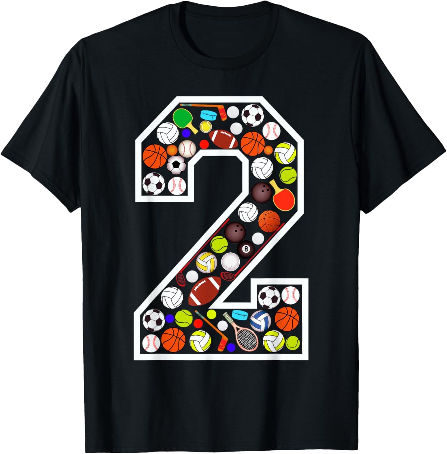 Kids 2nd Birthday Sports Big Number Two 2 Year Old Boy T-Shirt - T-Shirt | Black