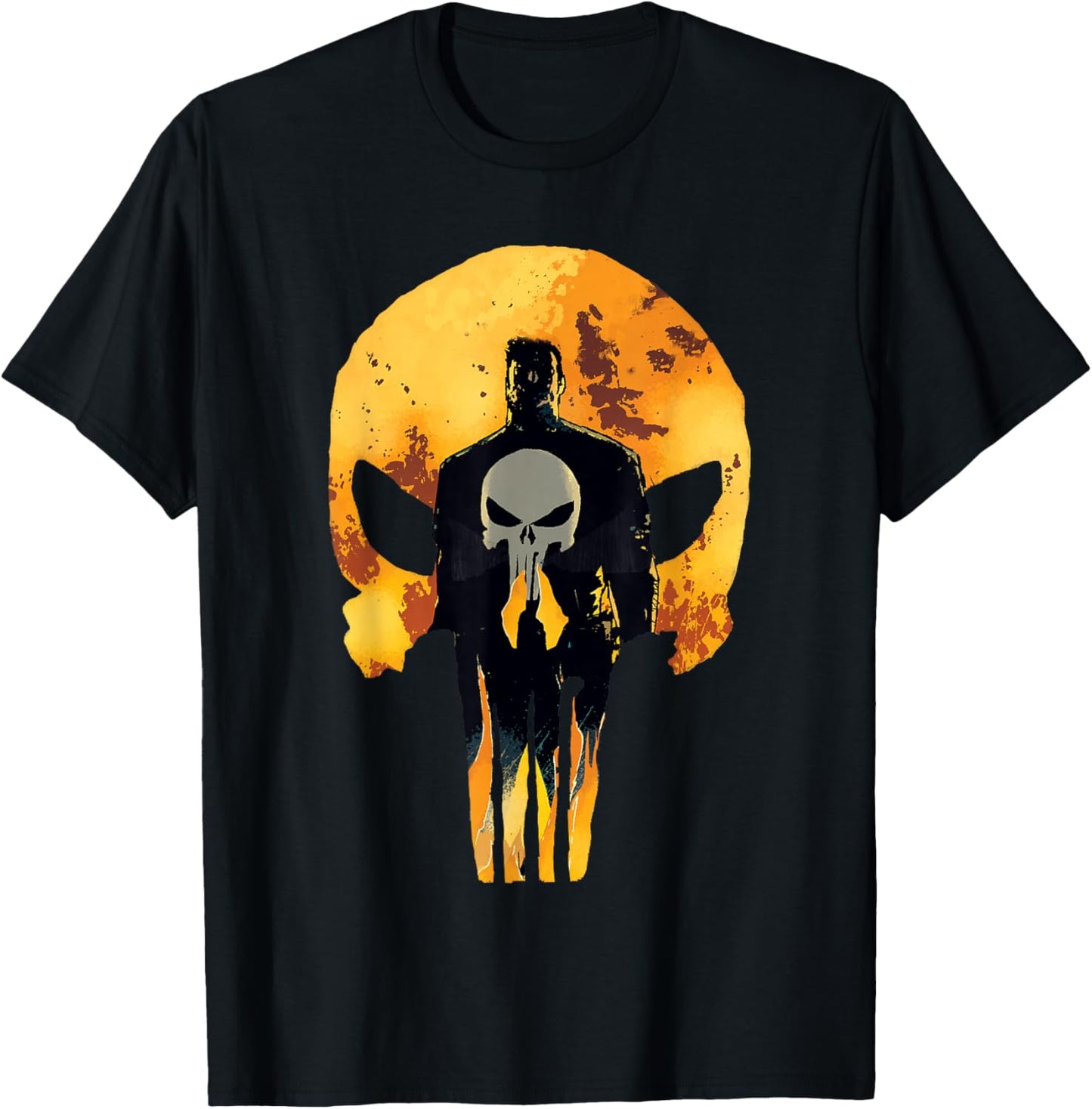 Marvel Punisher Shadowed Frank & Skull in Flames T-Shirt - T-Shirt | Black