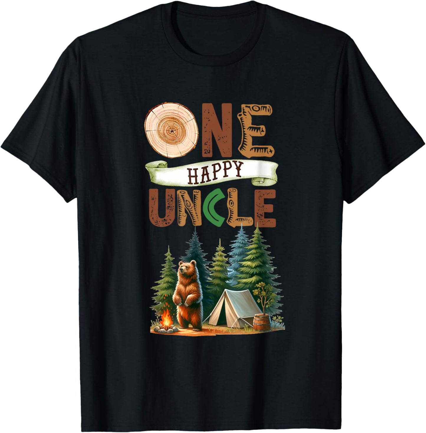 One Happy Uncle Camper First Birthday Camping Bear Uncle T-Shirt - T-Shirt | Black