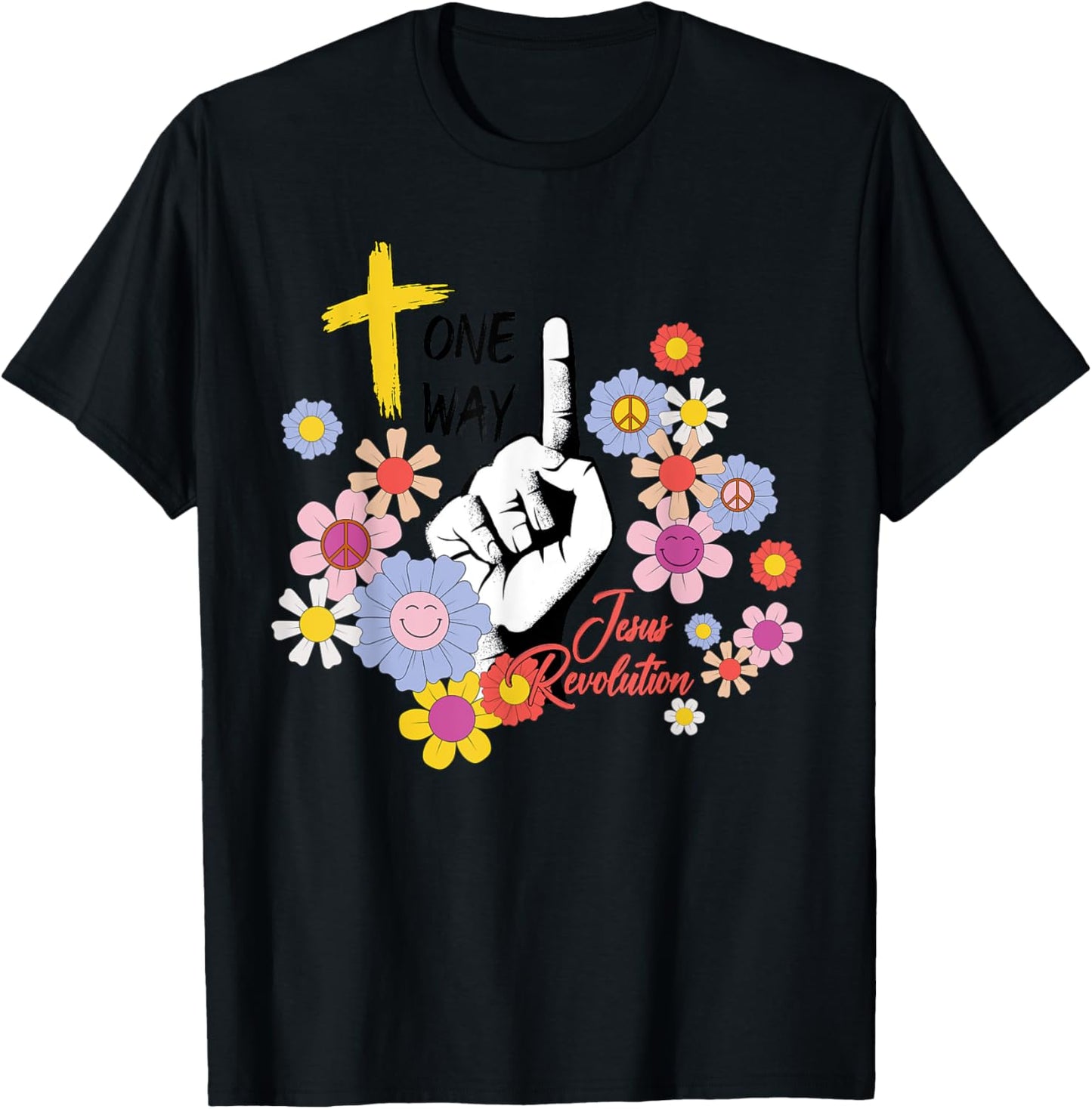 Groovy Retro Jesus Revolution Hippie Flowers One Way Women T-Shirt - T-Shirt | Black
