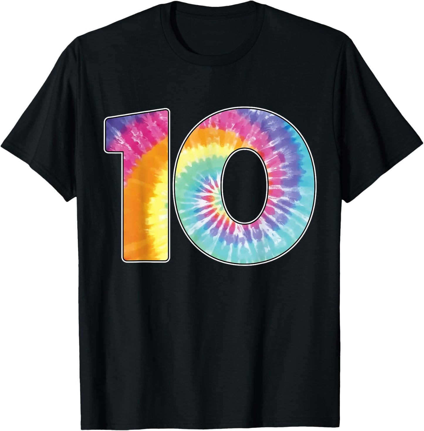 Number 10 Team Event Shirt or 10th Birthday Tie Dye Gift T-Shirt - T-Shirt | Black