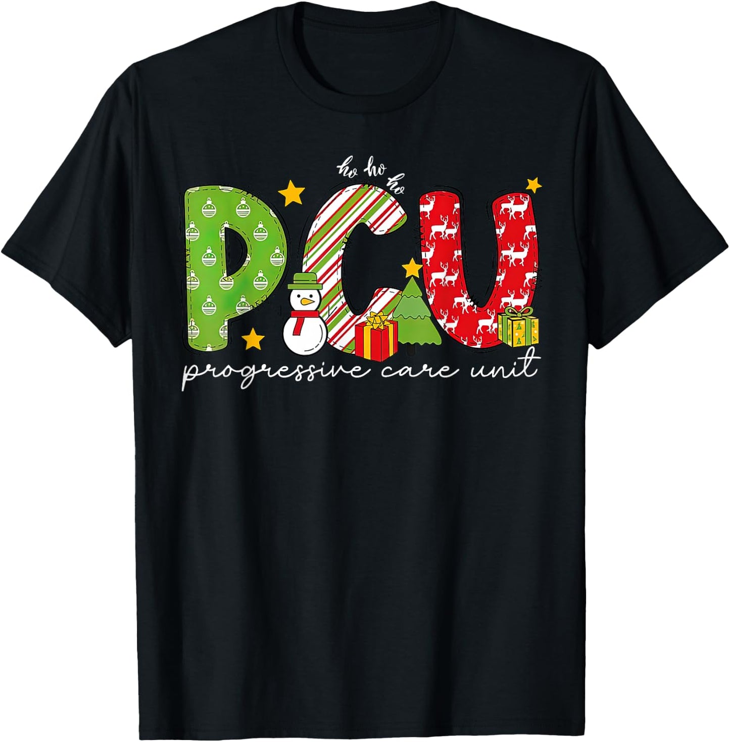 Retro PCU Progressive Care Unit Nurse Christmas Holiday T-Shirt - T-Shirt | Black