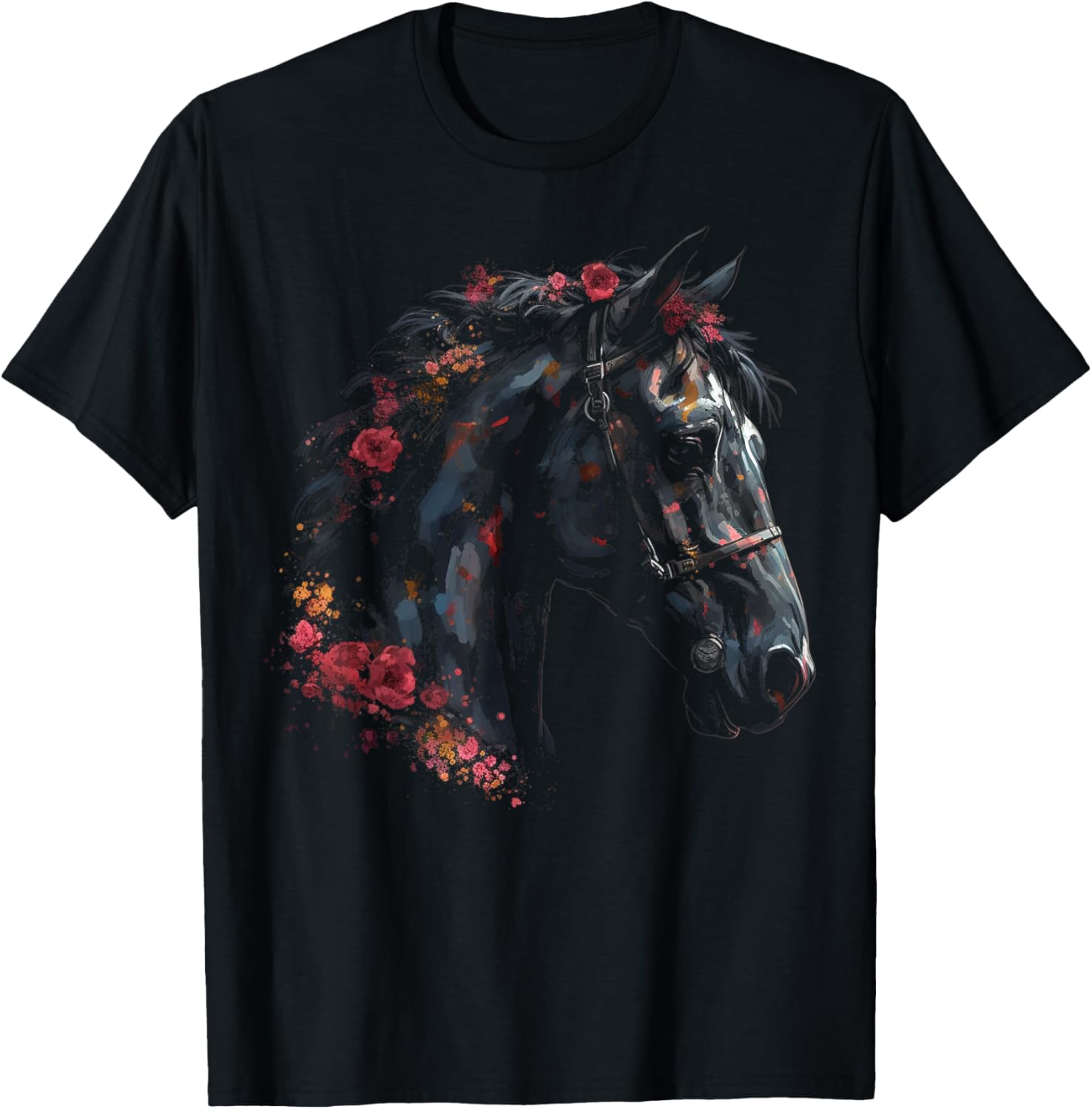 @n!mal Horse Artwork - Riding Flowers Animal Horse T-Shirt - T-Shirt | Black