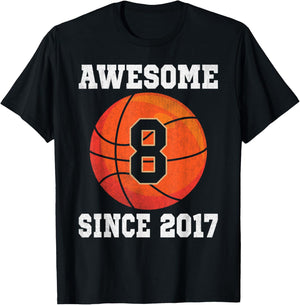 8th Birthday Basketball Lover 8 Years Old Vintage Sports T-Shirt - T-Shirt | Black