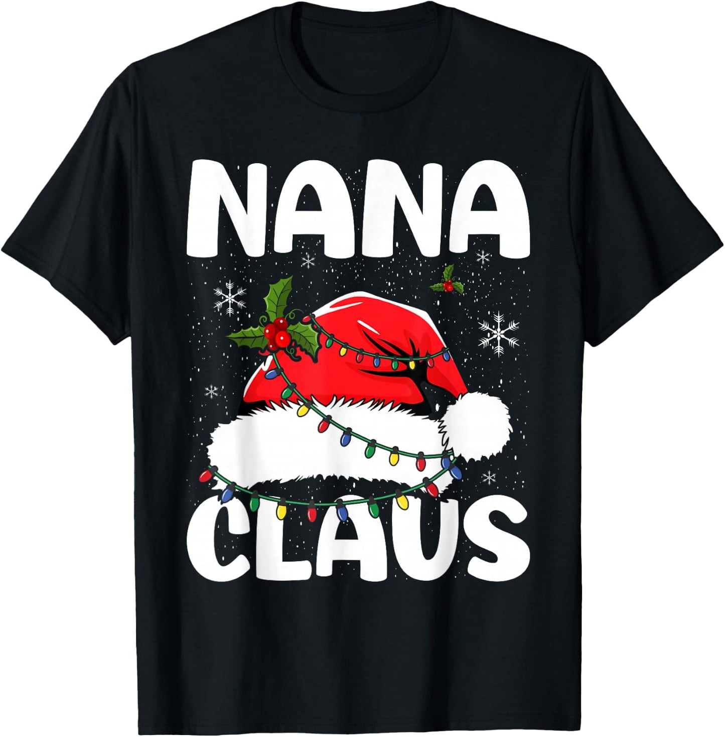 Nana Claus Christmas Lights Pajama Family Matching T-Shirt - T-Shirt | Black