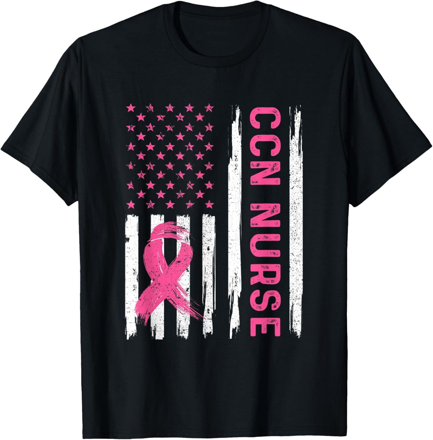 CCN Nurse American Flag Nurse Breast Cancer Awareness T-Shirt - T-Shirt | Black