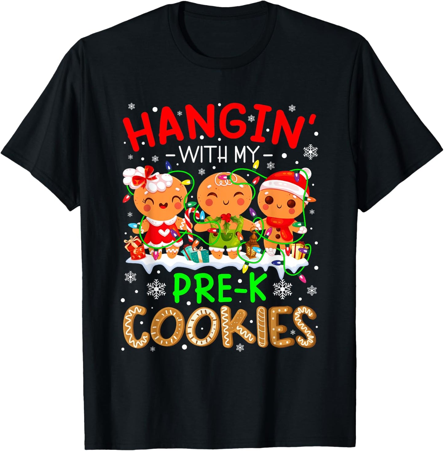 Hanging With My Pre-K Cookies Gingerbread Christmas Teacher T-Shirt - T-Shirt | Black