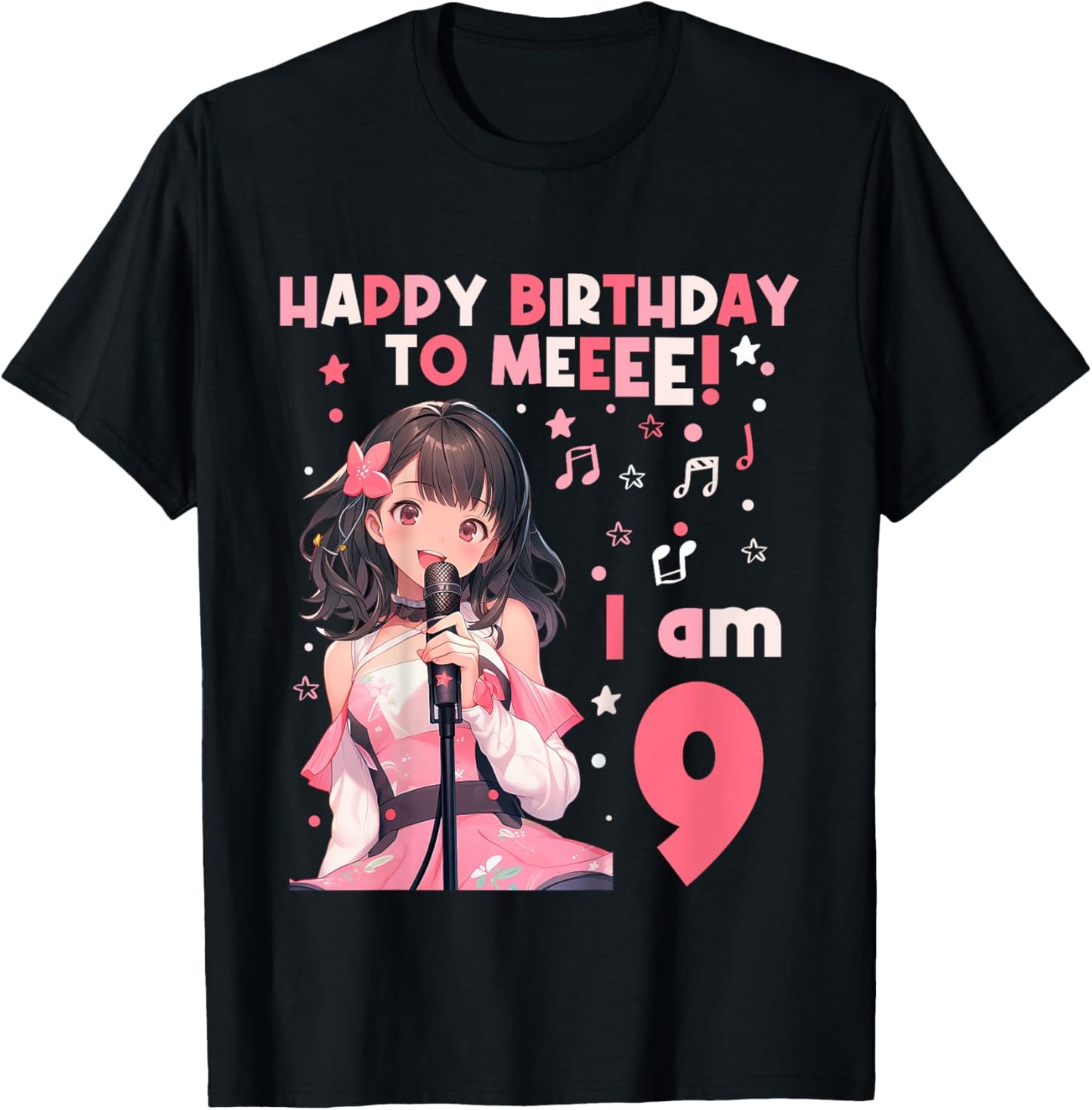 9 years old 9th birthday for Girl Anime 9 Birthday T-Shirt - T-Shirt | Black