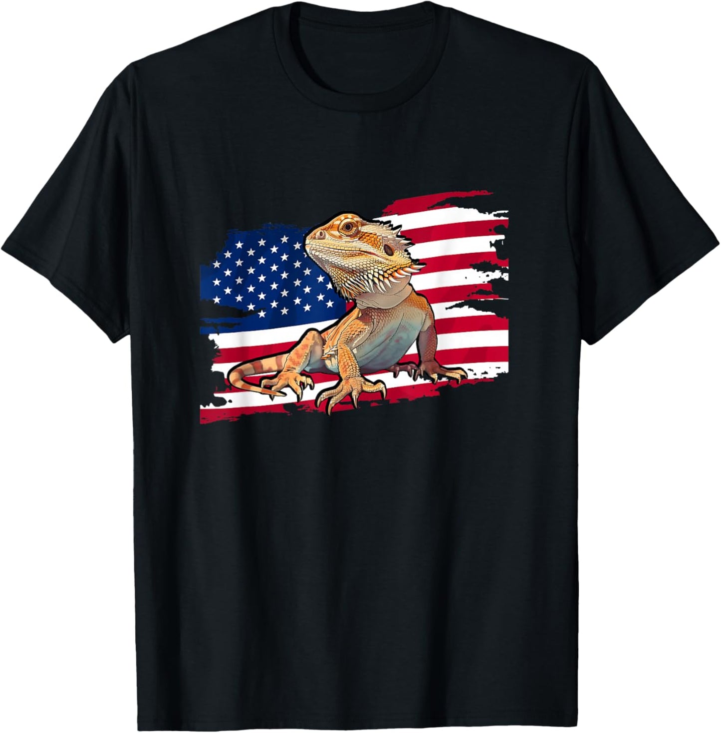 Tiny Dinosaur USA Flag 4th of July Bearded Dragon Lover T-Shirt - T-Shirt | Black