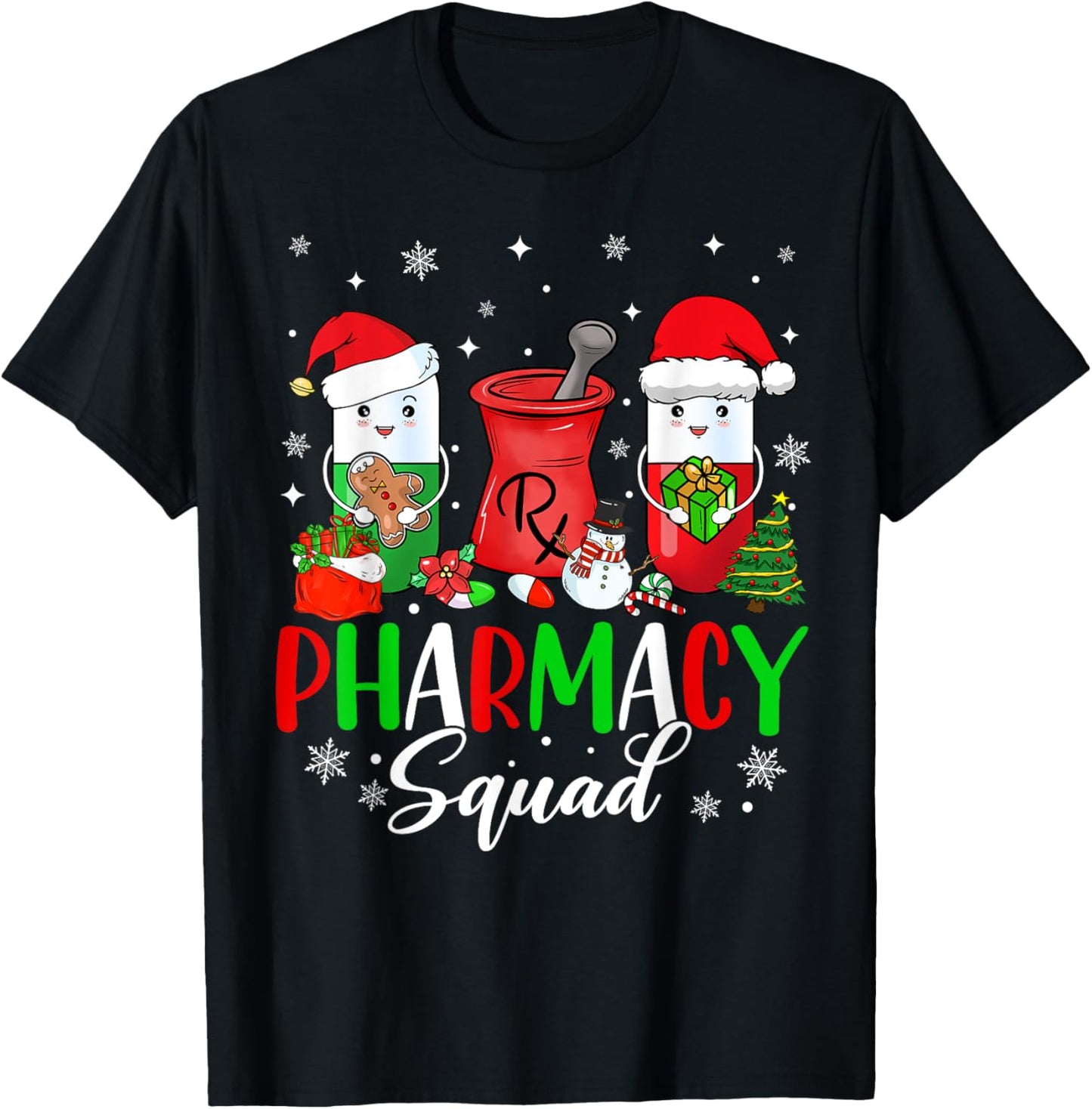Funny Pharmacy tech Squad Christmas Matching Holiday Pajama T-Shirt - T-Shirt | Black