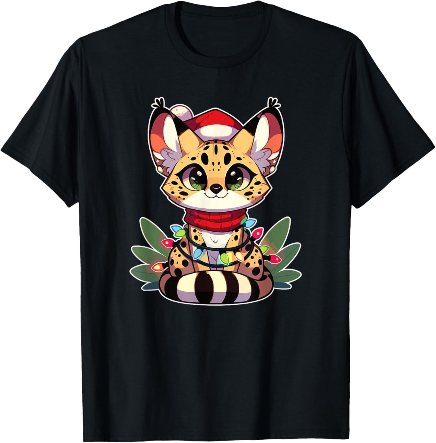 Christmas Fairy Lights Serval Cat Women Kids T-Shirt - T-Shirt | Black