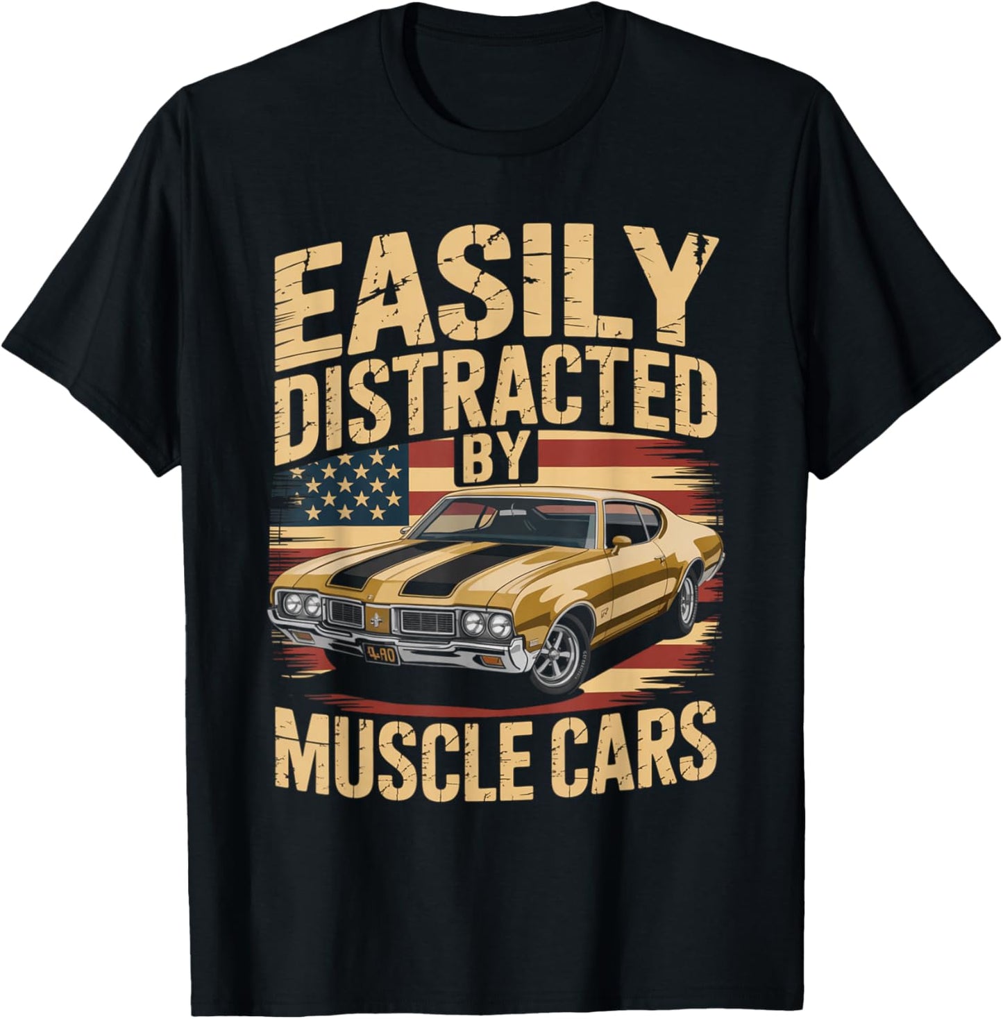 Easily Distracted By Muscle Cars Retro Ride Vibe Auto Fans T-Shirt - T-Shirt | Black