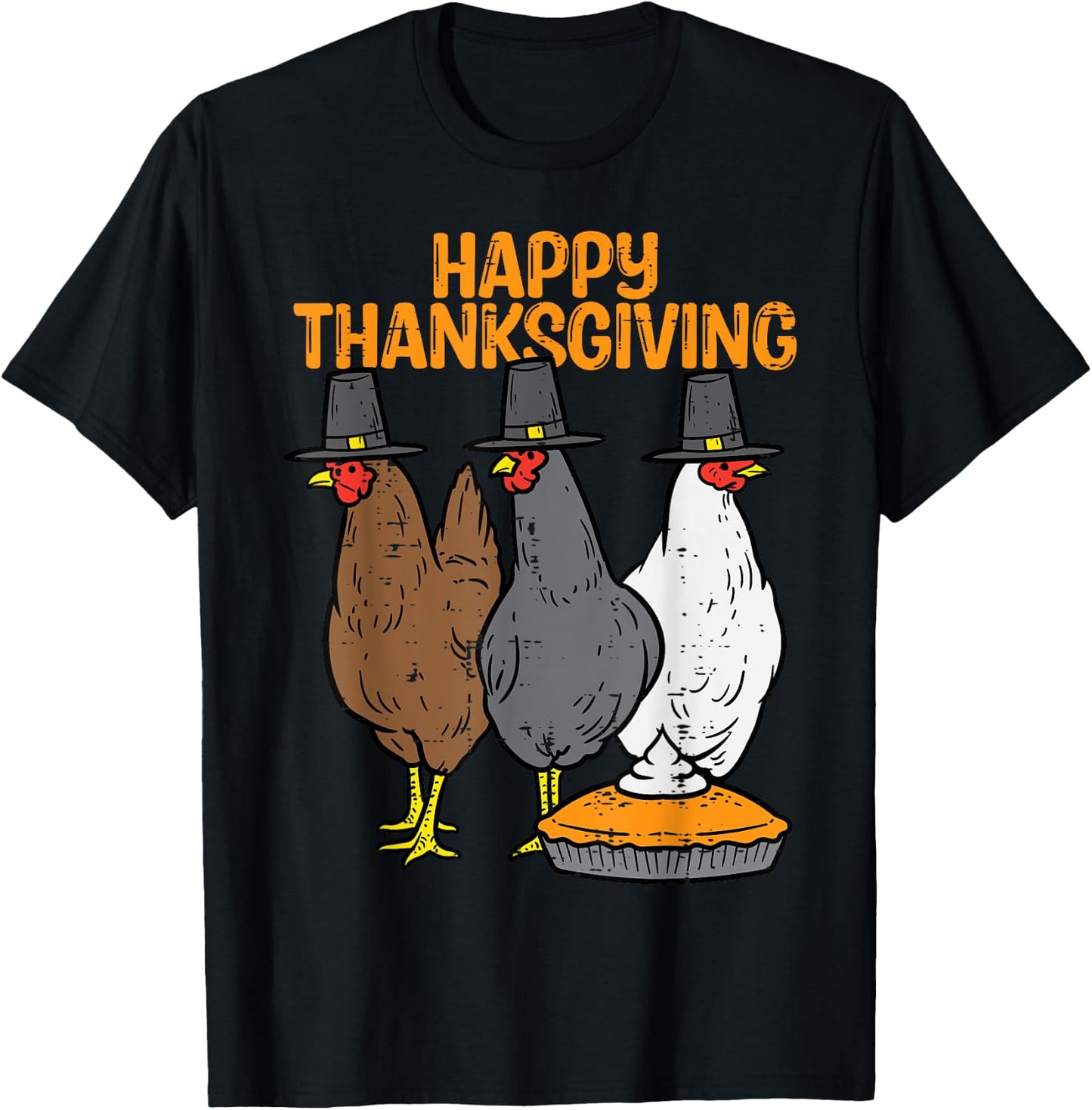 Happy Thanksgiving 3 Chickens Pilgrim Farm Men Women Kids T-Shirt - T-Shirt | Black