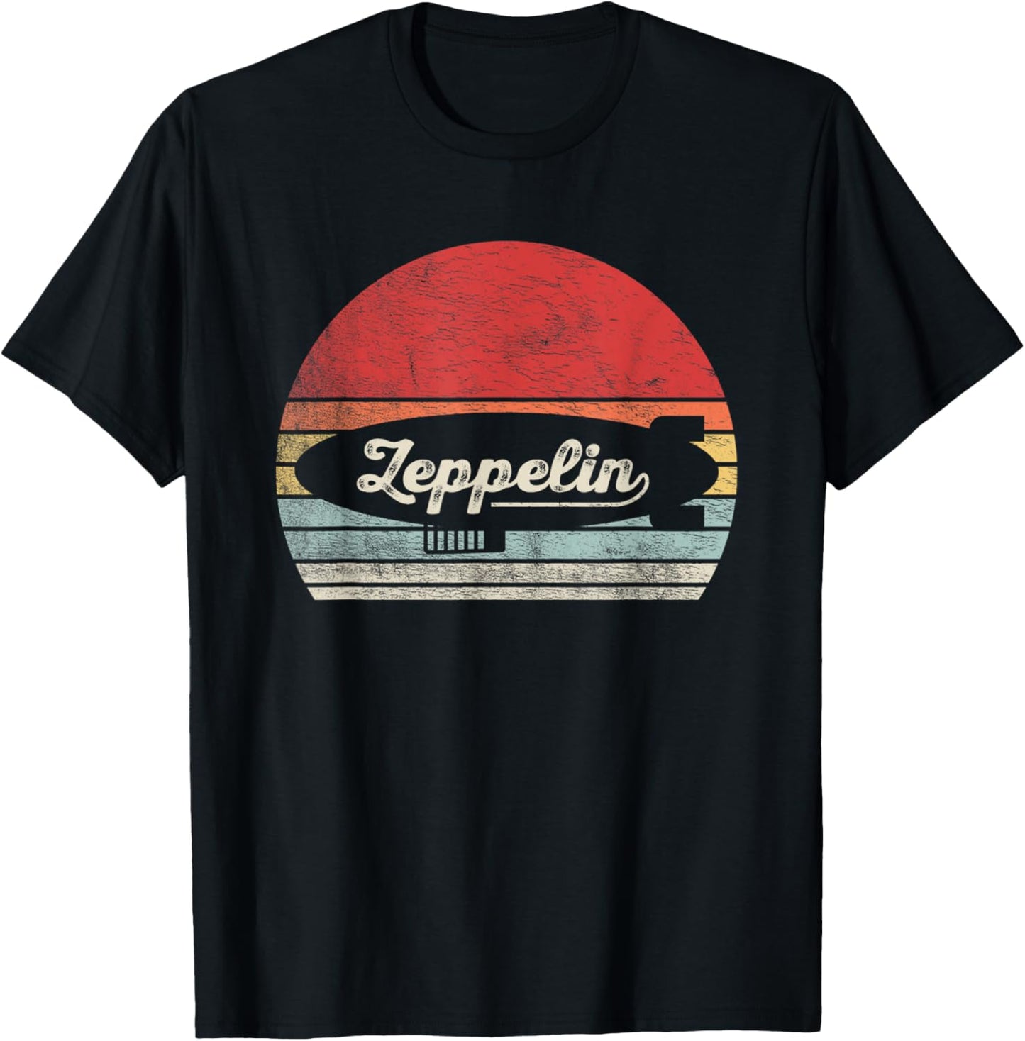Zeppelin Airship Retro Sunset Stripes T-Shirt - T-Shirt | Black