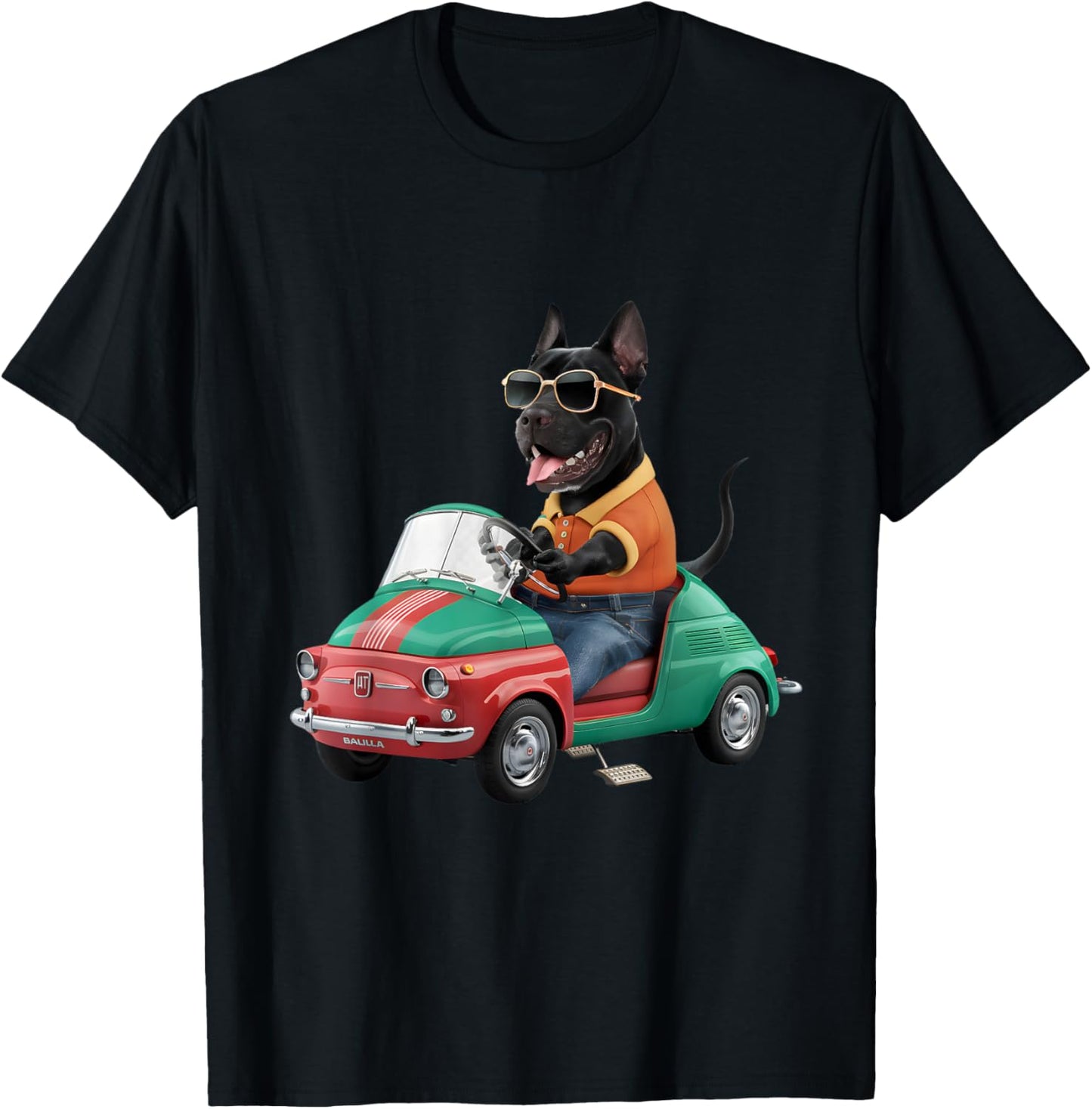 Cool Cane Corso in Fiat 500 - Funny Dog Lover Men Women T-Shirt - T-Shirt | Black