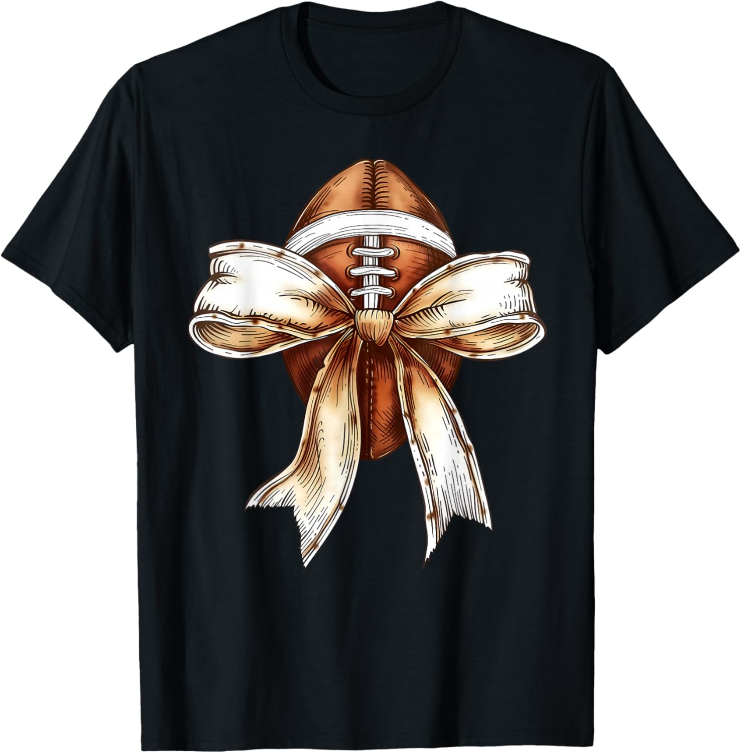 Coquette Bow Football Player American Football Season Funny T-Shirt - T-Shirt | Black