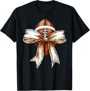 Coquette Bow Football Player American Football Season Funny T-Shirt - T-Shirt | Black