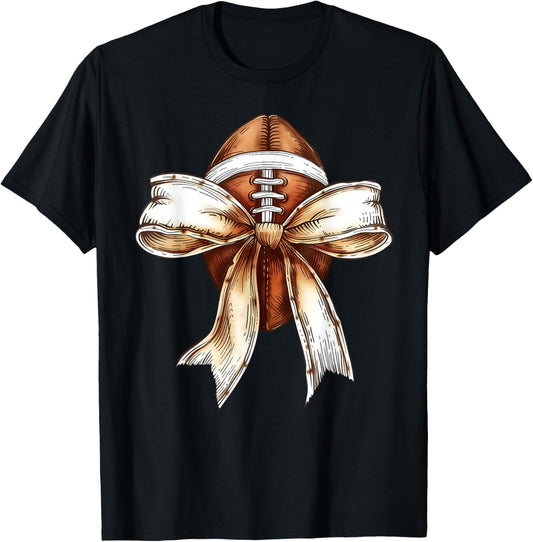 Coquette Bow Football Player American Football Season Funny T-Shirt - T-Shirt | Black
