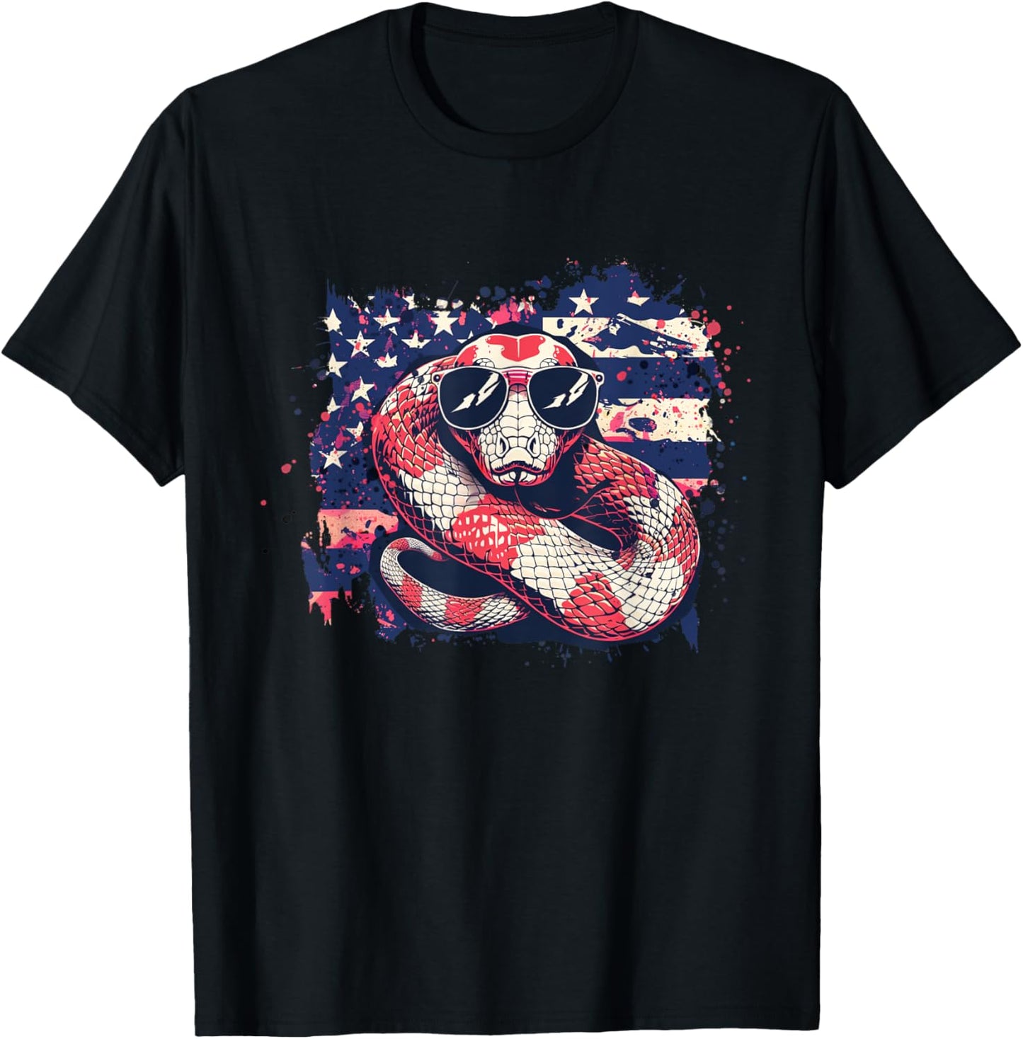Funny Python Snake USA Flag Patriotic Women Kids Boy T-Shirt - T-Shirt | Black