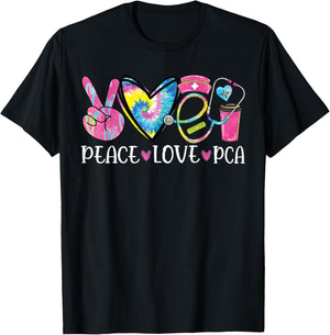 funny pca design Women's Black, Multicolor Heart Stethoscope Design - Small - Short Sleeve - Classic Fit - Cotton Blend - Christmas, Birthday - Women's Nursing PCA Nurse T-Shirt - T-Shirt | Black