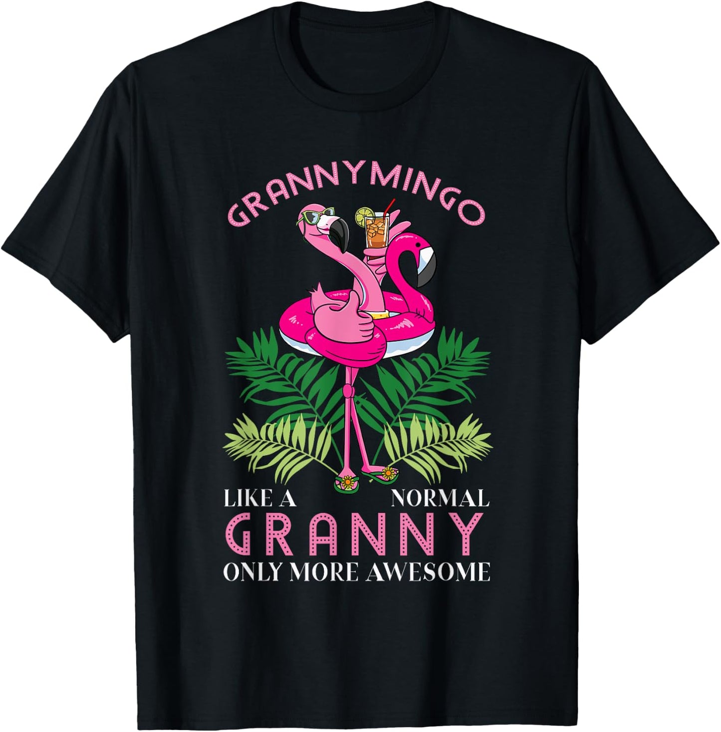 Grannymingo Grandmother Flamingo Lover Gramma Grandma Granny T-Shirt - T-Shirt | Black