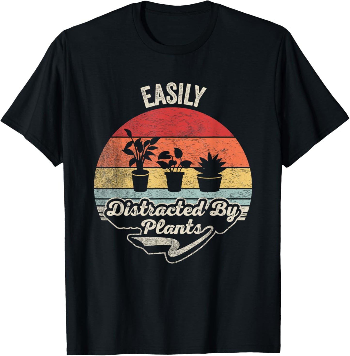 Retro Vintage Easily Distracted by Plants Funny Gardening T-Shirt - T-Shirt | Black