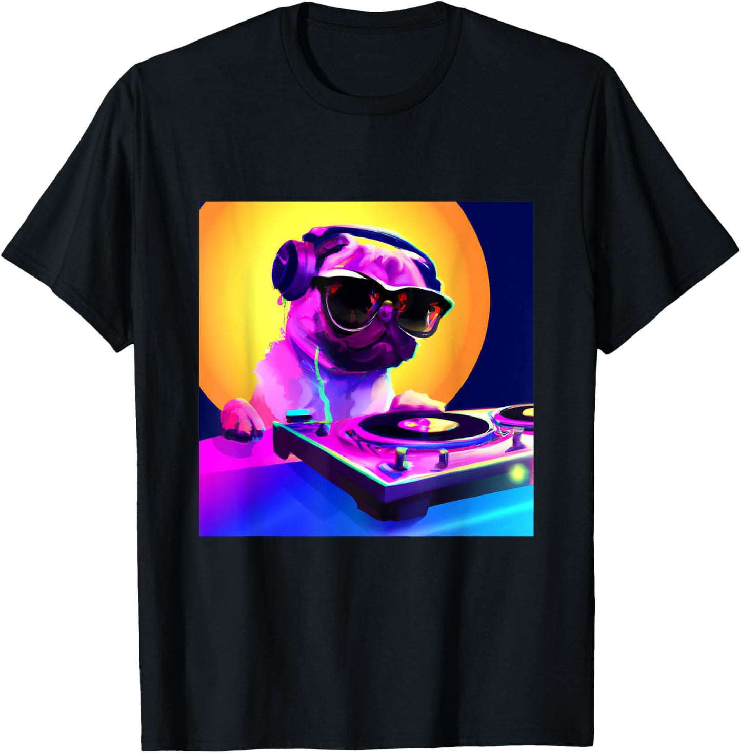 Pug DJ Vaporwave Shirt Aesthetic Dog Men Women Boys Girls T-Shirt - T-Shirt | Black