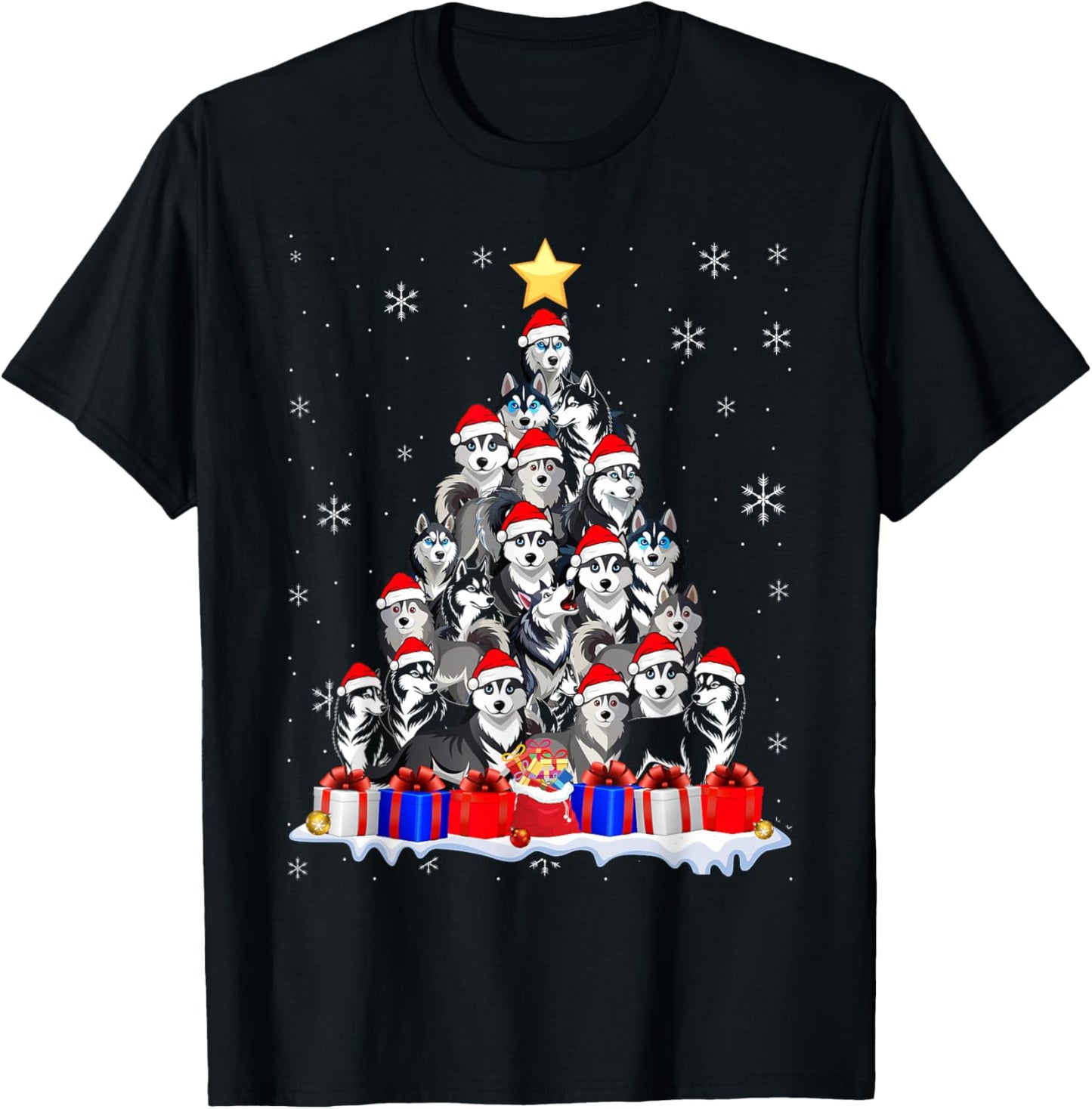 Funny Siberian Husky Christmas Tree Pet Dog Lover T-Shirt - T-Shirt | Black
