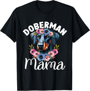 Floral Doberman Pinscher Mama Dog Lovers Mother's Day T-Shirt - T-Shirt | Black