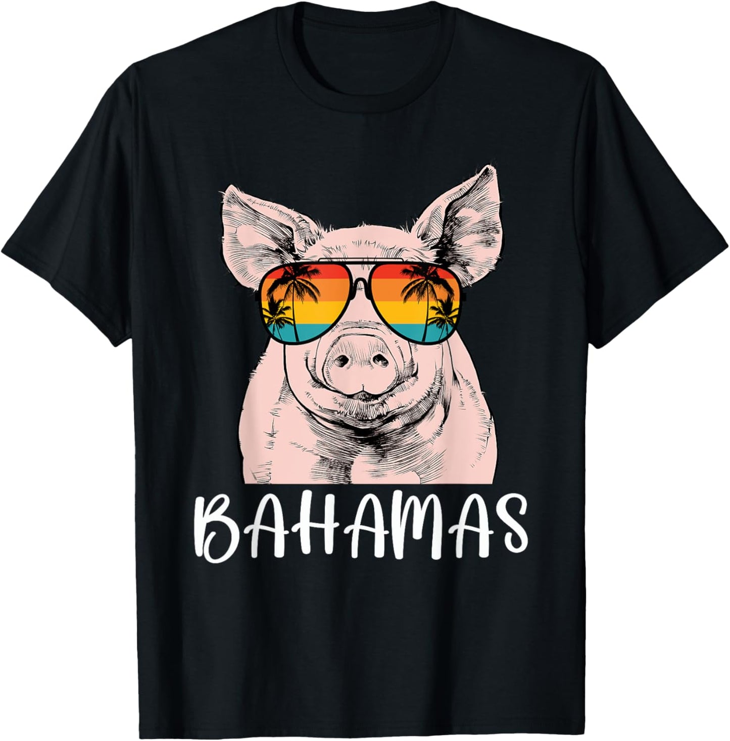 Retro Bahamas Pig Bahamas Souvenir Family Vacation Trip T-Shirt - T-Shirt | Black