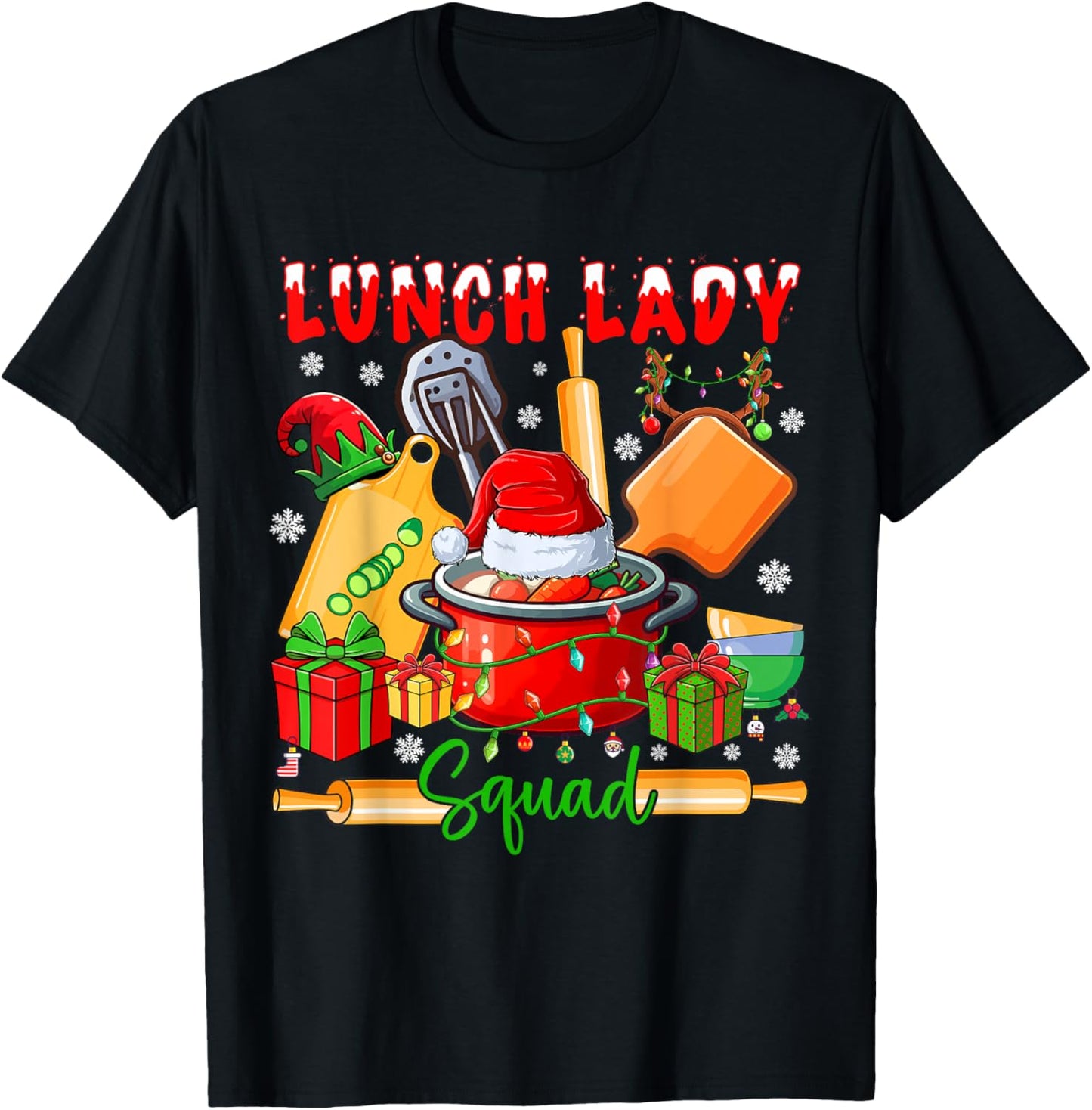 Lunch Lady Squad Christmas Santa Elf Nursing Tools T-Shirt - T-Shirt | Black
