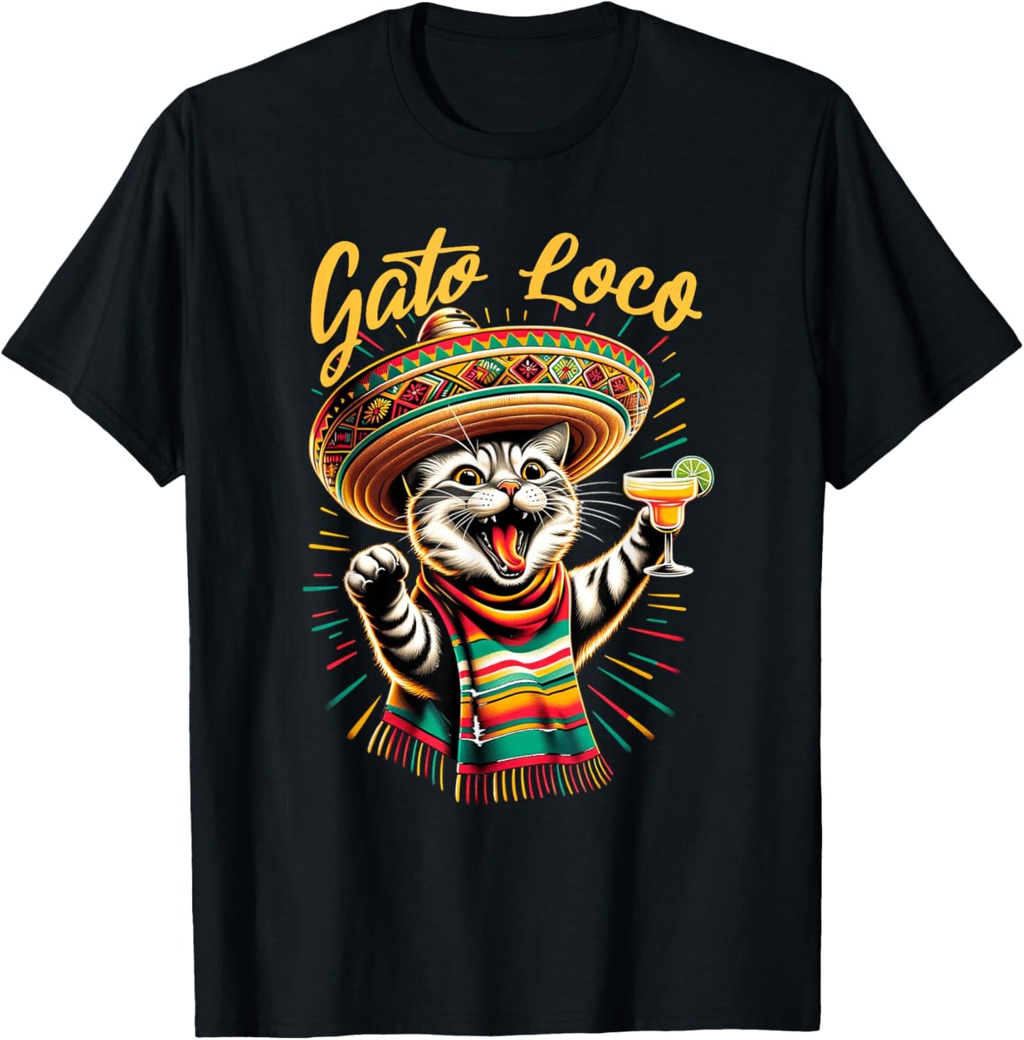 Mexican Gato Loco Sombrero Cat Cinco De Mayo Funny Cat Women T-Shirt - T-Shirt | Black
