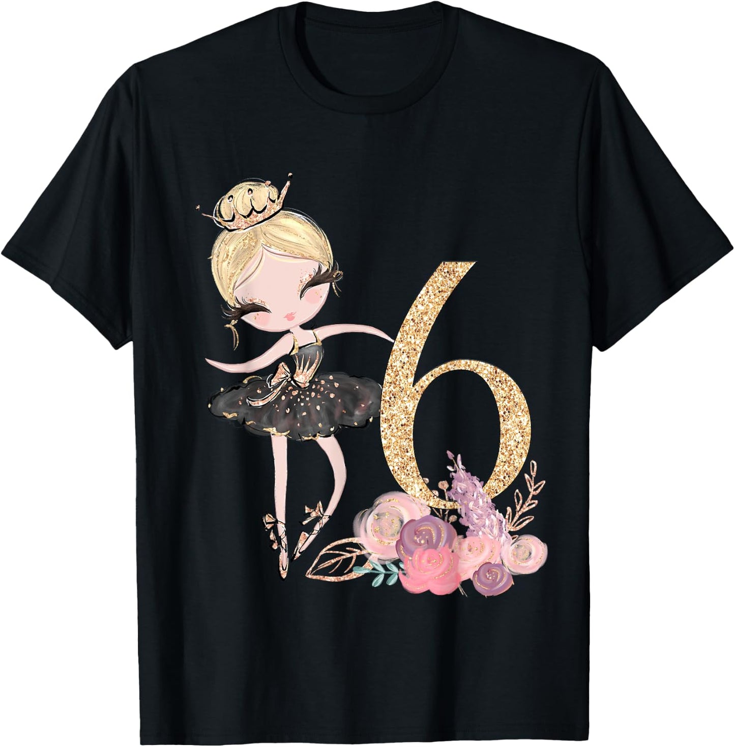 6th Birthday Party Ballerina Dance Ballet Tutu Girls Six T-Shirt - T-Shirt | Black