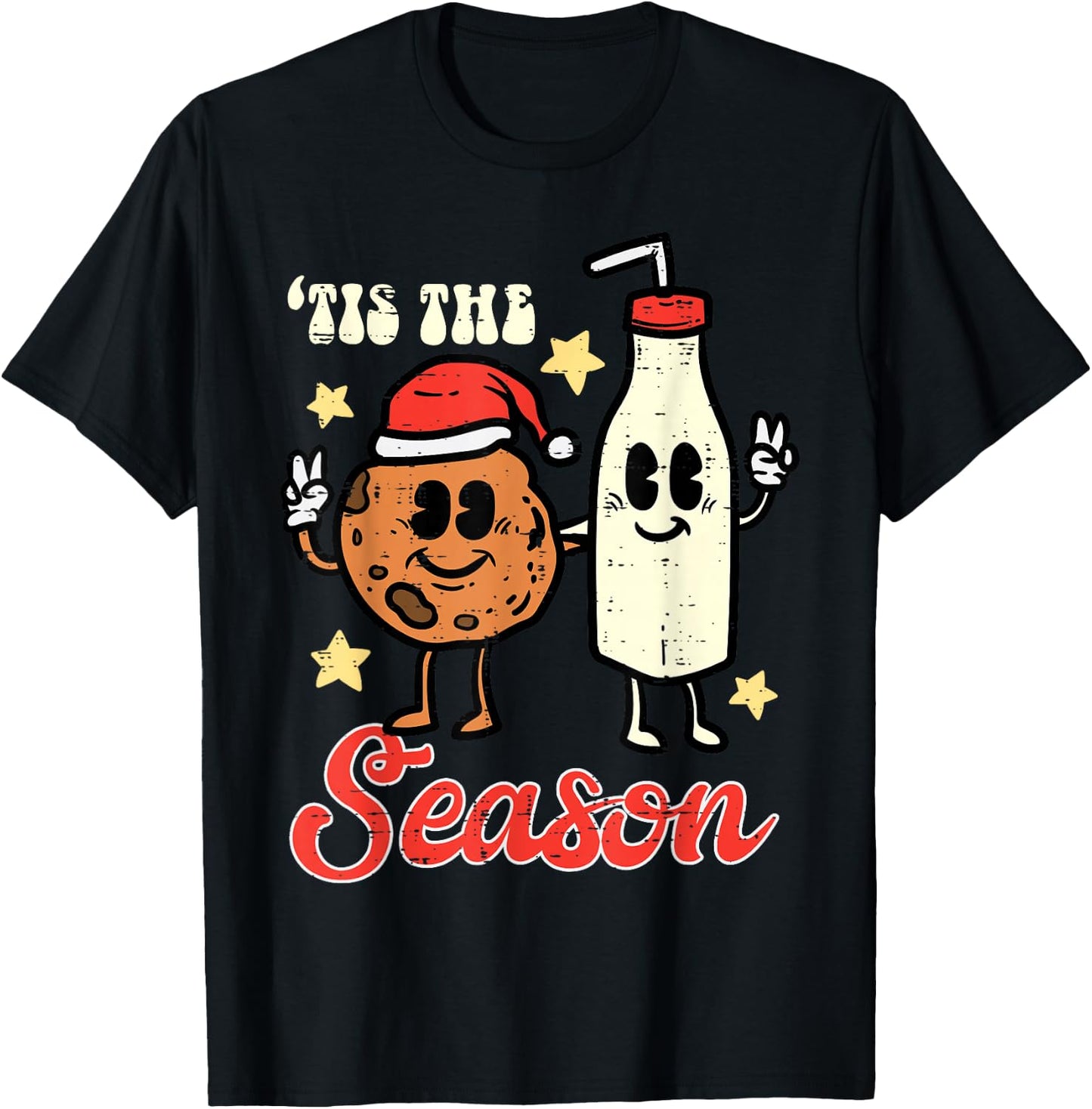 Tis The Season Cookie Milk Christmas Xmas Men Women Kids T-Shirt - T-Shirt | Black