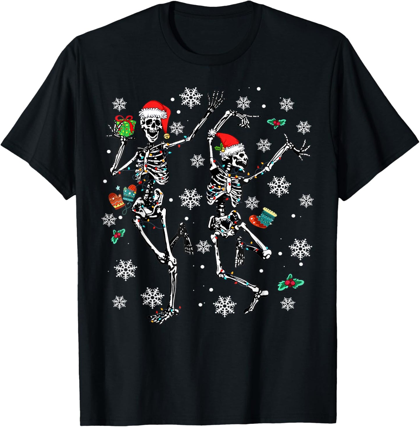 Xmas Tree Christmas Lights Christmas Skeleton Dancing T-Shirt - T-Shirt | Black