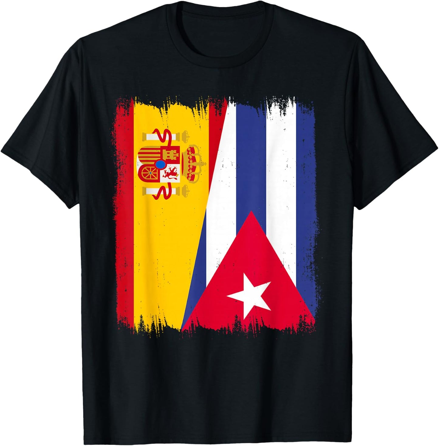 Spain Cuba Half Flag Cubano Pride Spanish Cuban Heritage T-Shirt - T-Shirt | Black