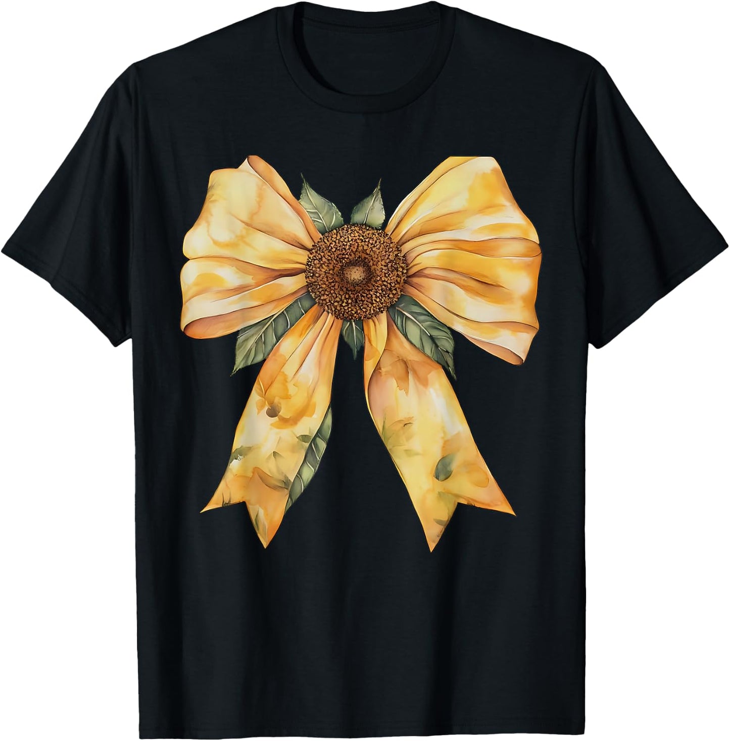 Yellow Sunflower Coquette Bow Wildflower Floral Girls T-Shirt - T-Shirt | Black
