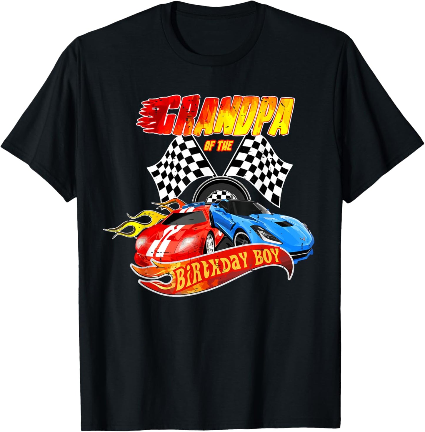 Grandpa Of The Birthday Boy Race Car Birthday Party Racing T-Shirt - T-Shirt | Black