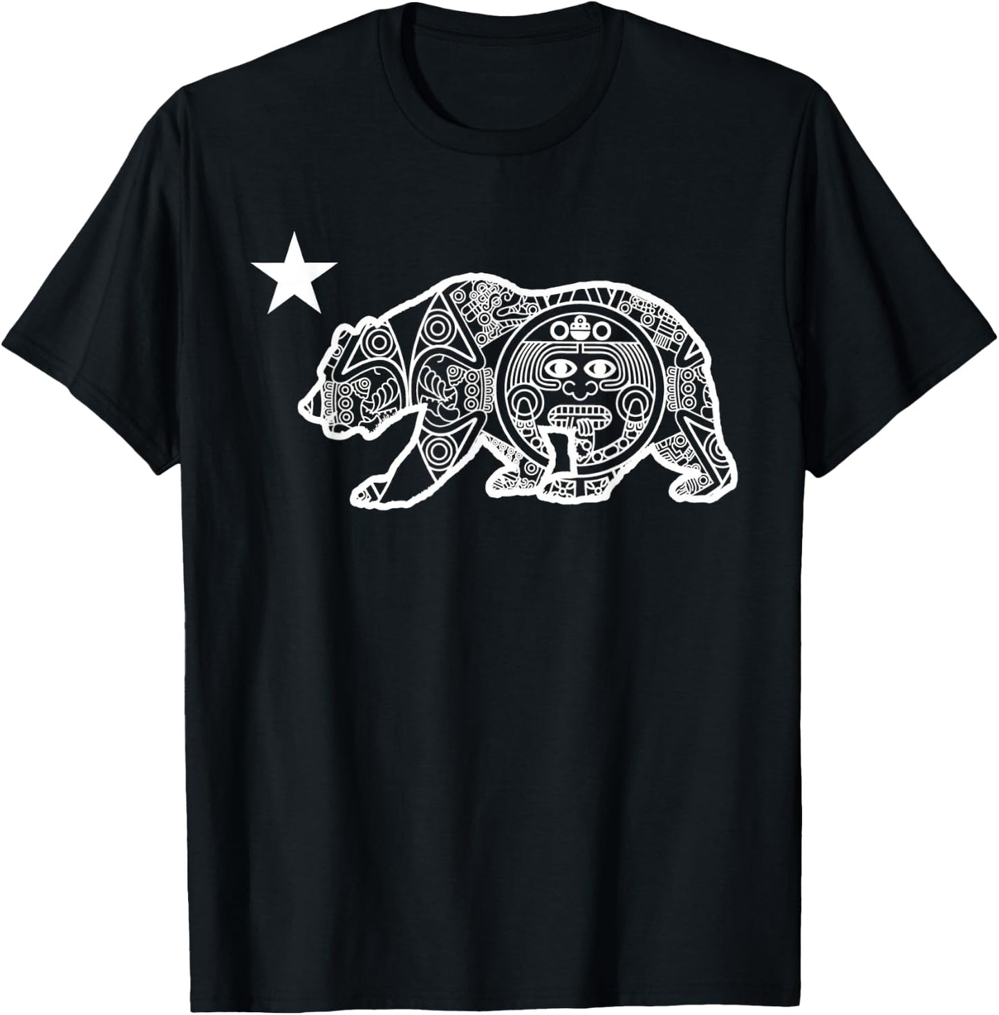 California Flag Bear Aztec Calendar T-Shirt - T-Shirt | Black