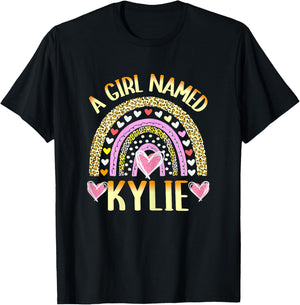 A Girl Named Kylie Cute Name Leopard Hearts Design T-Shirt - T-Shirt | Black