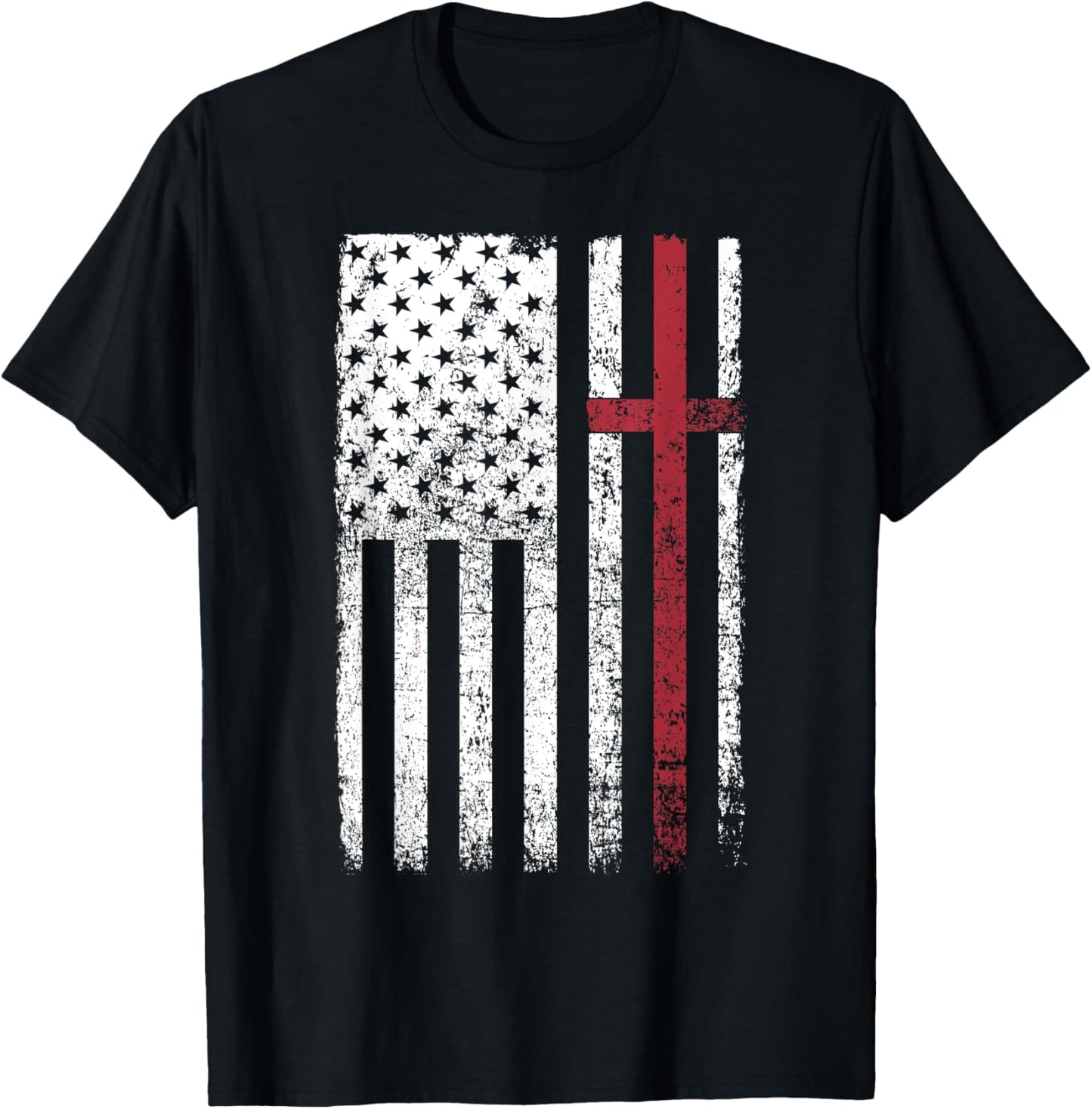 Christian US - USA Flag American Christ - Cross T-Shirt - T-Shirt | Black