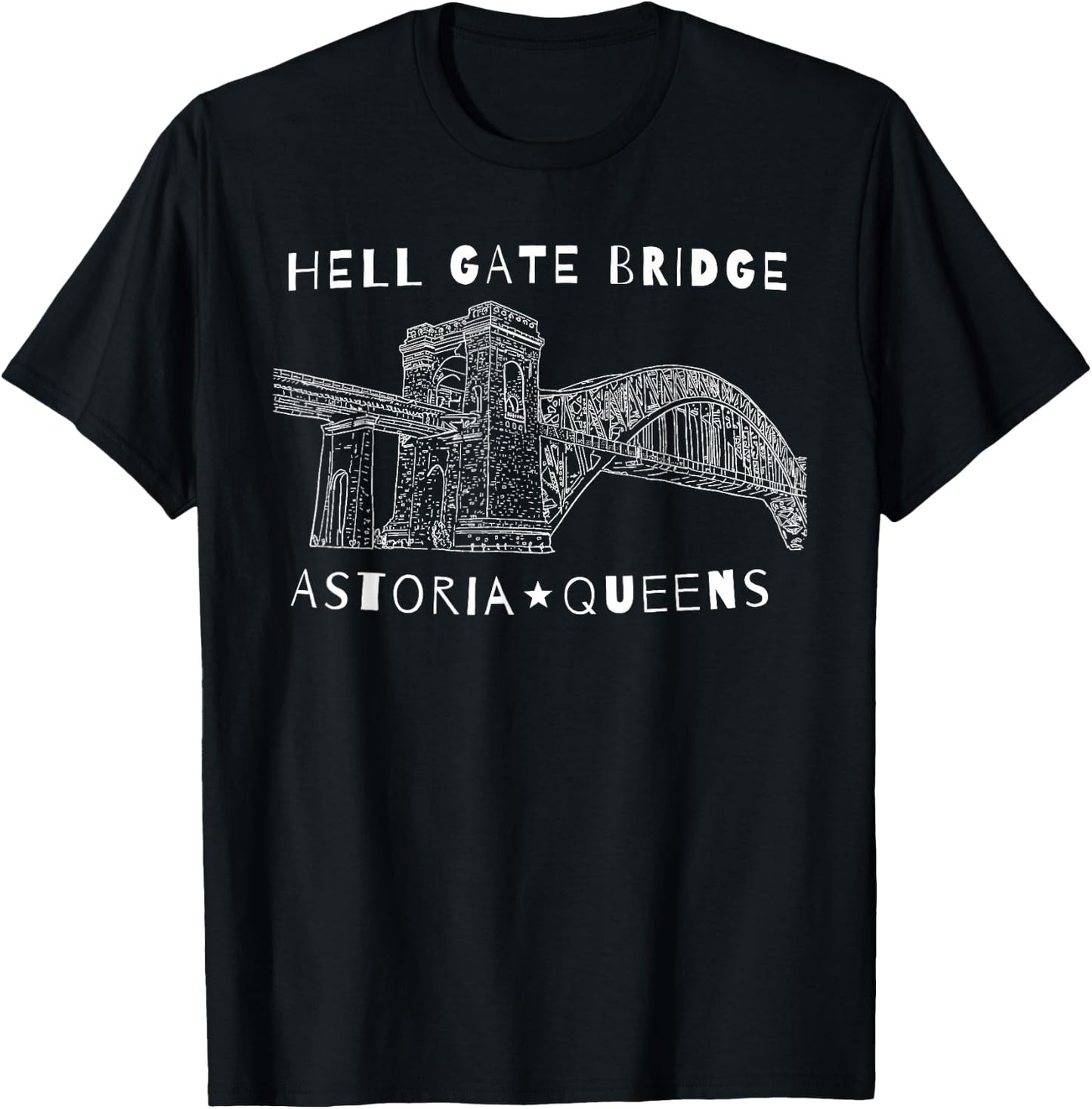 Astoria Queens Hell Gate Bridge New York City illustration T-Shirt - T-Shirt | Black