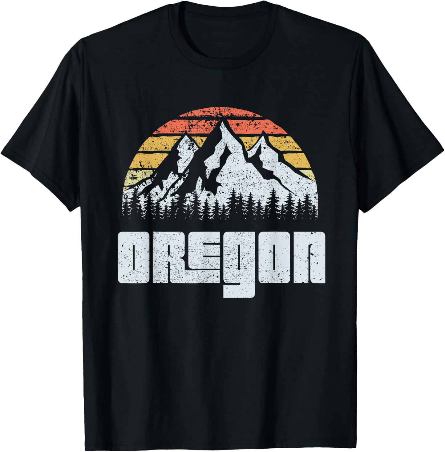 Vintage Oregon Mountains State Nature Sun Retro T Shirt T-Shirt - T-Shirt | Black