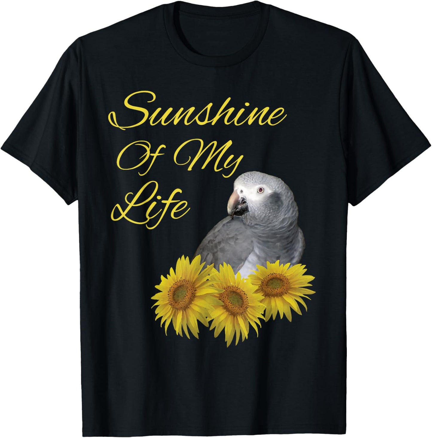 Timneh African Grey Parrot Sunshine Sunflower T-Shirt - T-Shirt | Black