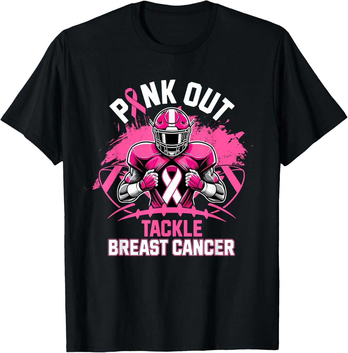 Pink Out Tackle Breast Cancer Awareness Football Pink Ribbon T-Shirt - T-Shirt | Black