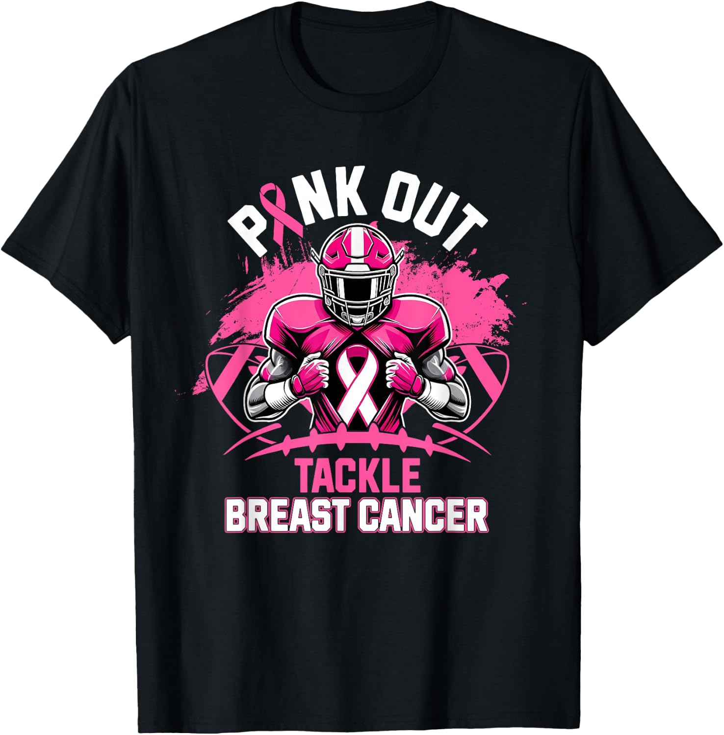 Pink Out Tackle Breast Cancer Awareness Football Pink Ribbon T-Shirt - T-Shirt | Black