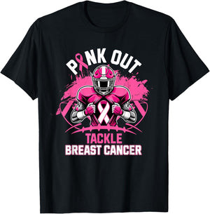 Pink Out Tackle Breast Cancer Awareness Football Pink Ribbon T-Shirt - T-Shirt | Black
