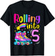5th Bday Rolling Into 5 Birthday Girl Roller Skate Party T-Shirt - T-Shirt | Black
