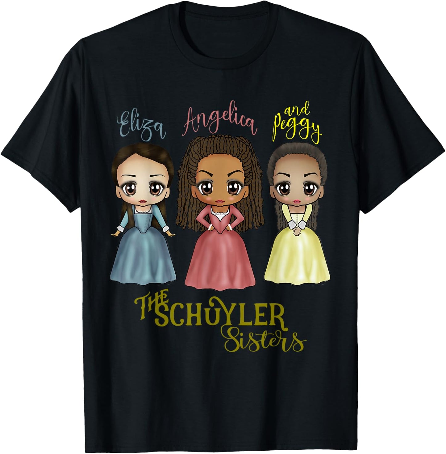 Schuyler Sisters - Kawaii Art by Mary Layton T-Shirt - T-Shirt | Black