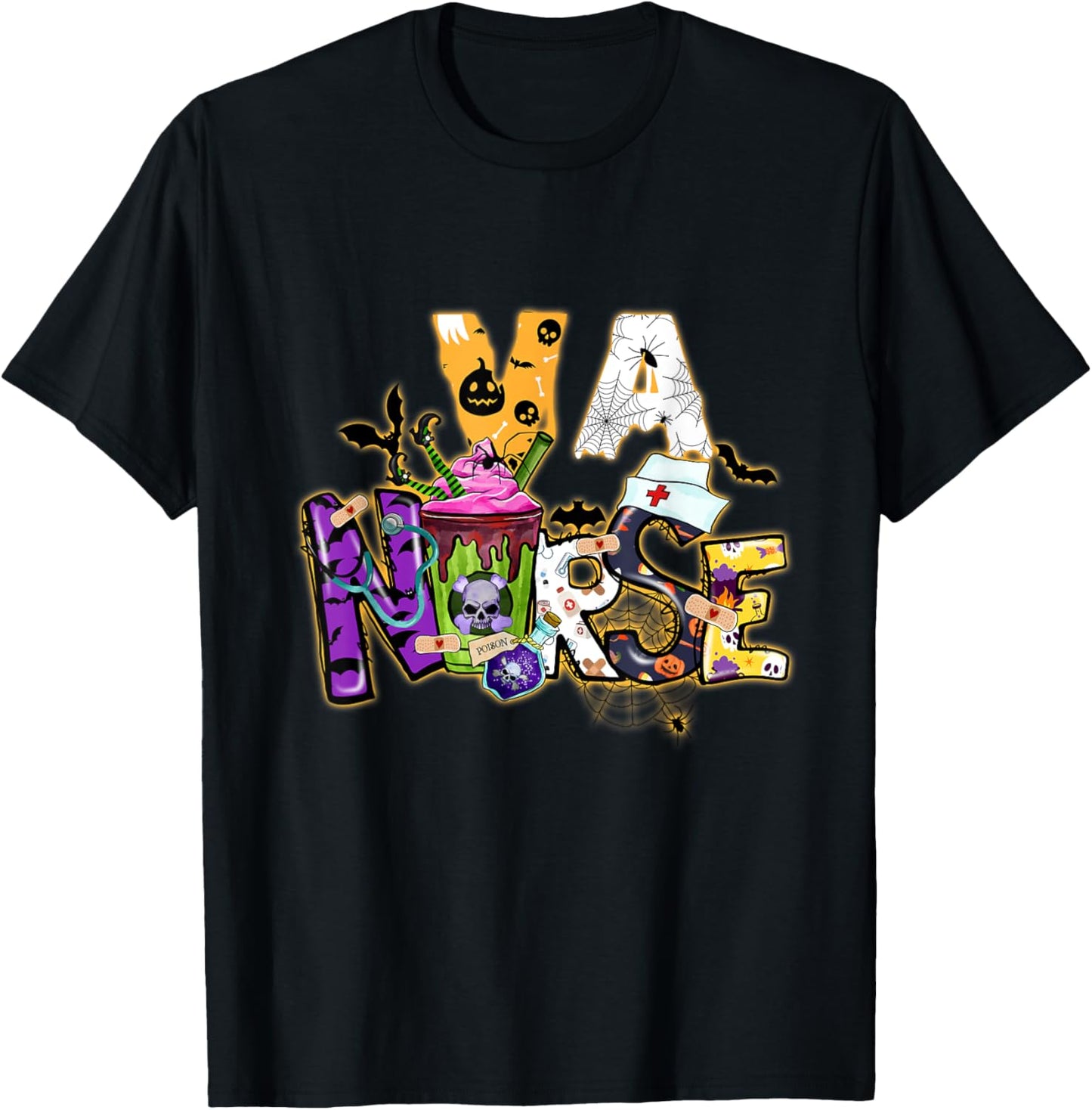 Va Nurse Witch Vintage Halloween Shirt Funny Va Nursing Rn T-Shirt - T-Shirt | Black